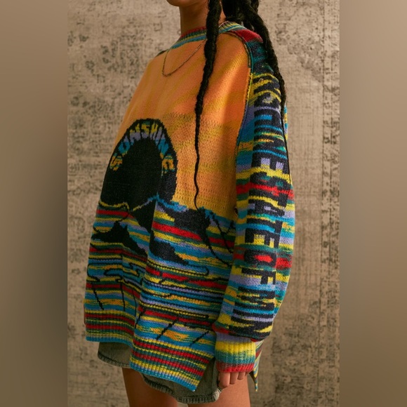 BDG Multicolor Maura Rainbow Knit Sunshine Colorful Oversized Spring Sweater - Picture 13 of 15